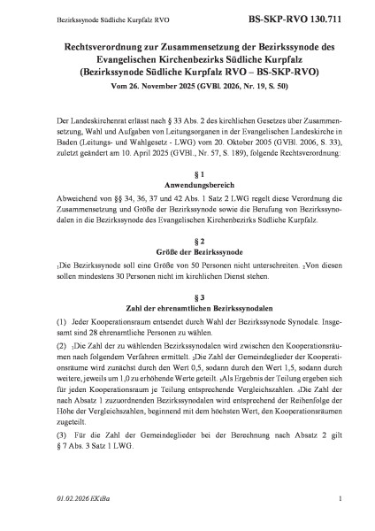 130.711 Bezirkssynode Südliche Kurpfalz RVO