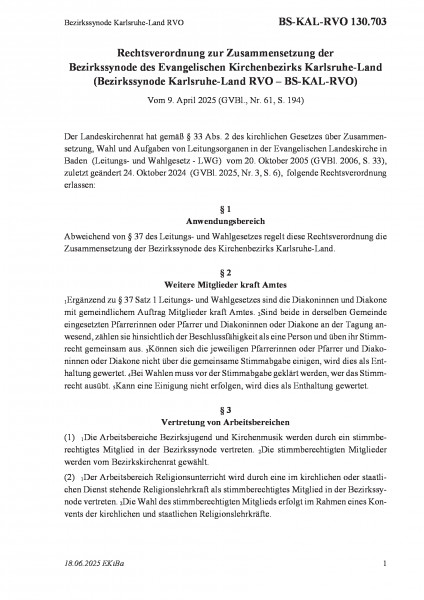 130.703 Bezirkssynode Karlsruhe-Land RVO