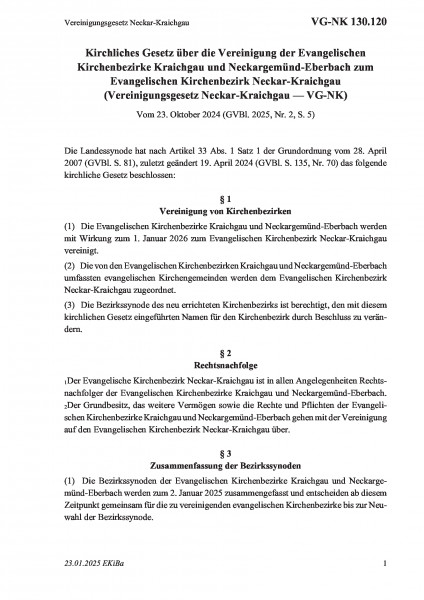 130.120 Vereinigungsgesetz Neckar-Kraichgau