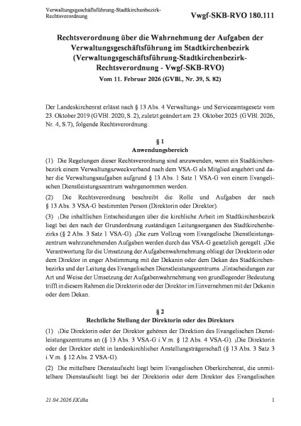 180.111 Verwaltungsgeschäftsführung-Stadtkirchenbezirk-Rechtsverordnung